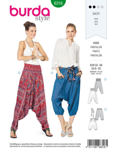 Patrón de pantalón - Burda 6316