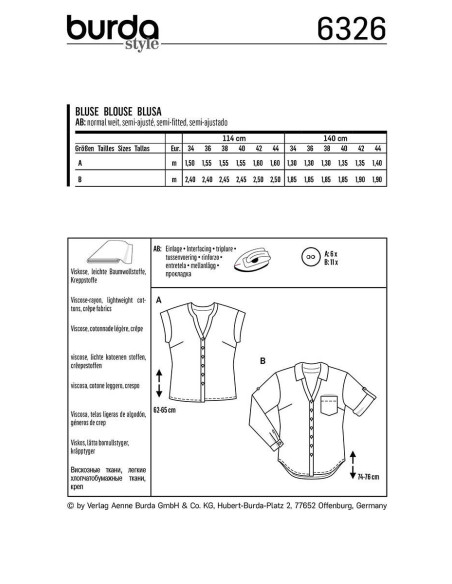 Patrón de blusa - Burda 6326