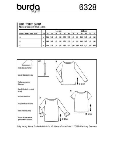Patrón de camiseta - Burda 6328