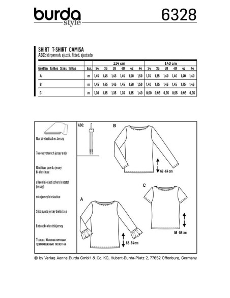 Patrón de camiseta - Burda 6328