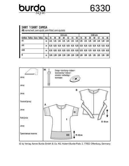 Patrón de camiseta - Burda 6330