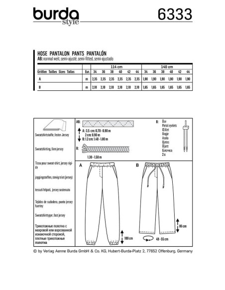 Patrón de pantalón - Burda 6333