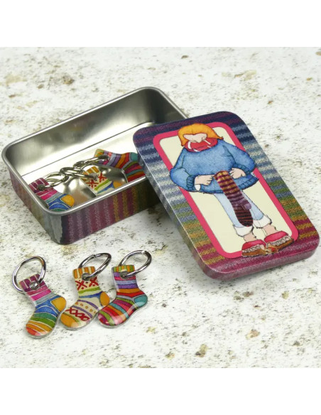 Juego de 6 anillos marcadores de puntos - Tejedora y calcetín