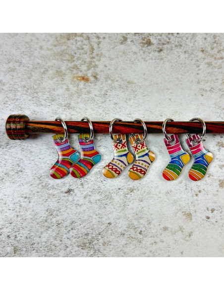 Juego de 6 anillos marcadores de puntos - Tejedora y calcetín
