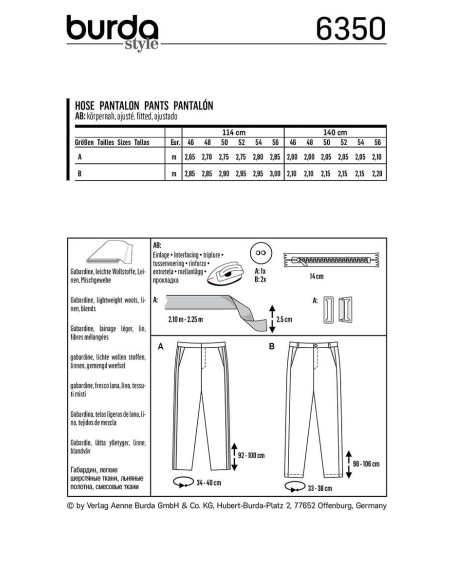 Patrón de pantalón - Burda 6350
