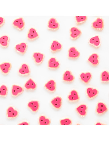 Botones pequeños corazones 2 agujeros - Rosa 15 mm