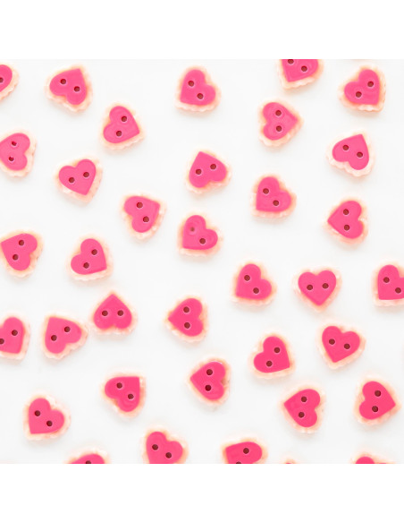 Botones pequeños corazones 2 agujeros - Rosa 15 mm