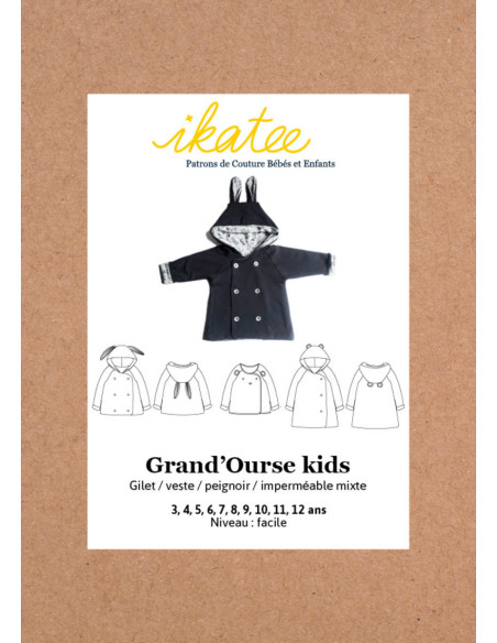 Patrón de chaleco, chaqueta, bata y impermeable Grand Ourse - Ikatee