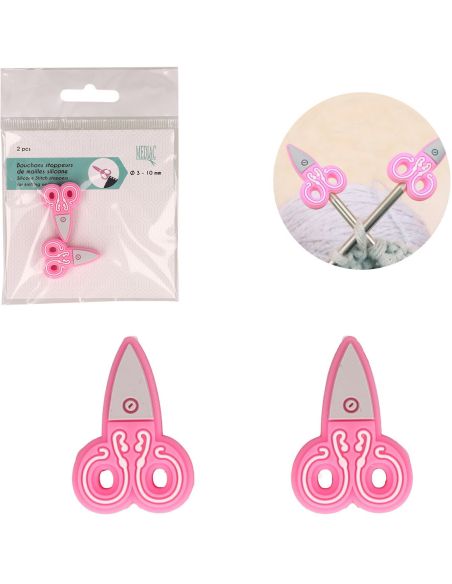 Tapones para agujas de tejer - Tijeras rosas