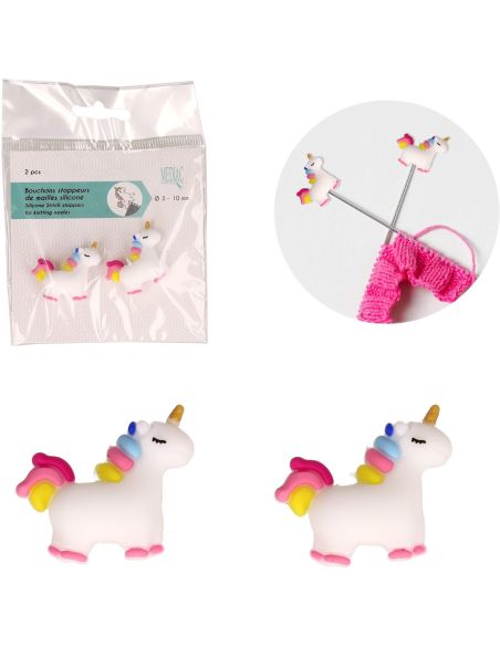 Tapones de malla para agujas de tejer - Unicornio