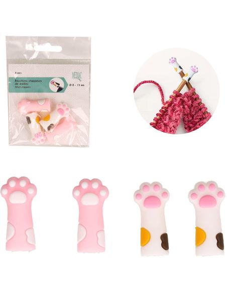 Tapones de malla para agujas de tejer - Patas de gatos