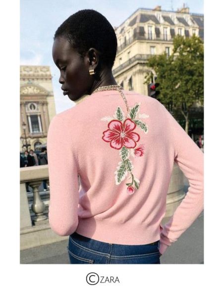 Insignia de flores con perlas para coser XL - Rosa y rojo