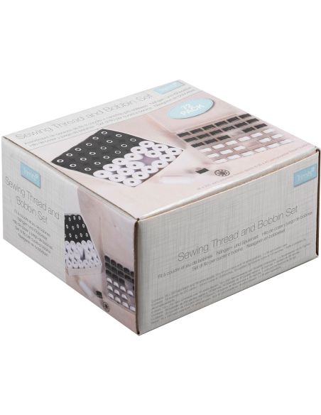 Kit de hilos para coser y bobinas de metal planas - 72 piezas - negro y blanco
