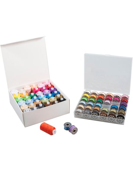 Kit de hilos de coser y bobinas de metal planas - 72 piezas - colores surtidos