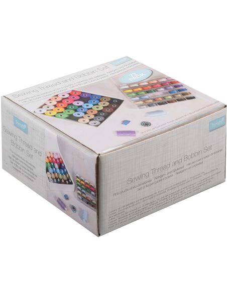 Kit de hilos de coser y bobinas de metal planas - 72 piezas - colores surtidos
