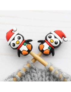 Tapones de malla para agujas de tejer - Pingüinos de Navidad