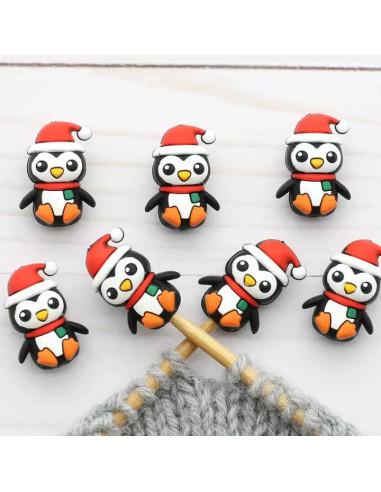 Bouchons stoppeurs de mailles pour aiguilles à tricoter - Pingouins de noël