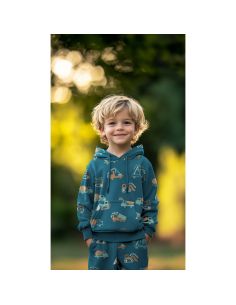 Tela de sudadera ligera con maquinaria de construcción - Azul petróleo 2