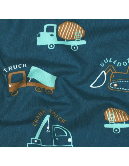 Tela de sudadera ligera con maquinaria de construcción - Azul petróleo