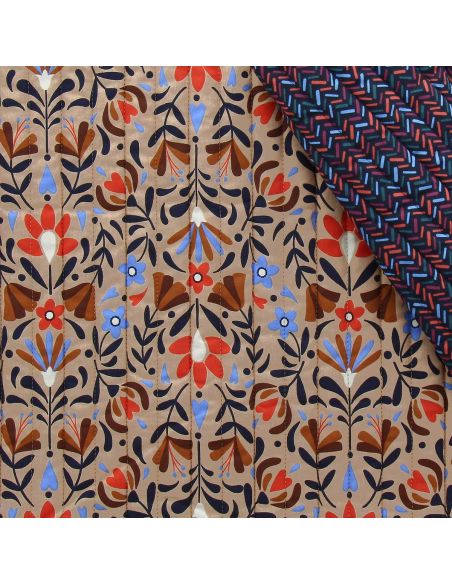Tejido de algodón acolchado Lafleur - Beige y azul