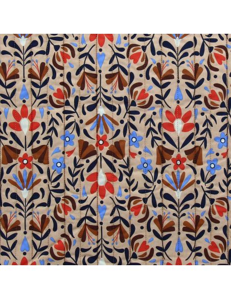 Tejido de algodón acolchado Lafleur - Beige y azul