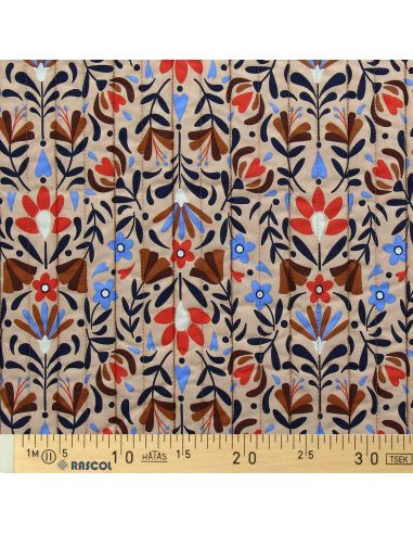 Tejido de algodón acolchado Lafleur - Beige y azul