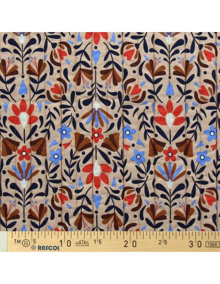 Tejido de algodón acolchado Lafleur - Beige y azul