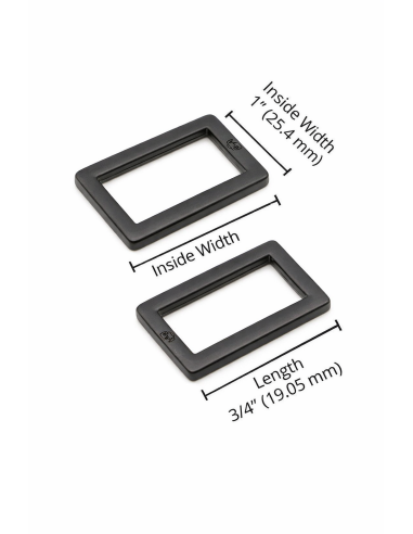 Juego de 2 hebillas rectangulares 19 x 25 mm negro