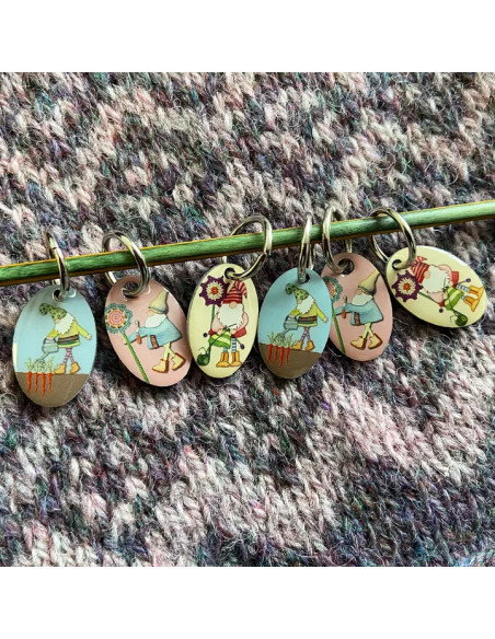 Juego de 6 anillos marcadores de puntos - Gnomo y flor
