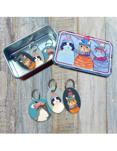Juego de 6 anillos marcadores de puntos - Gato y gorro