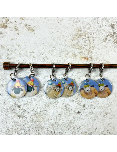 Juego de 6 anillos marcadores de malla abiertos - Oveja feliz