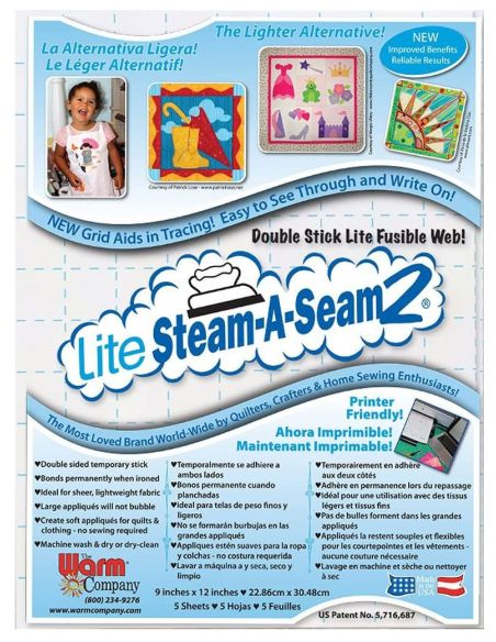 Juego de 5 hojas adhesivas de doble cara Lite Steam-A-Seam2